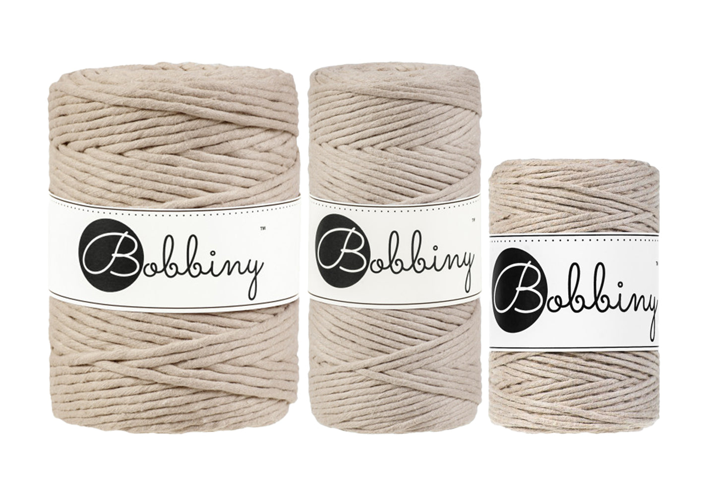 Beige - 1.5mm, 3mm & 5mm, Bobbiny Macrame Cord