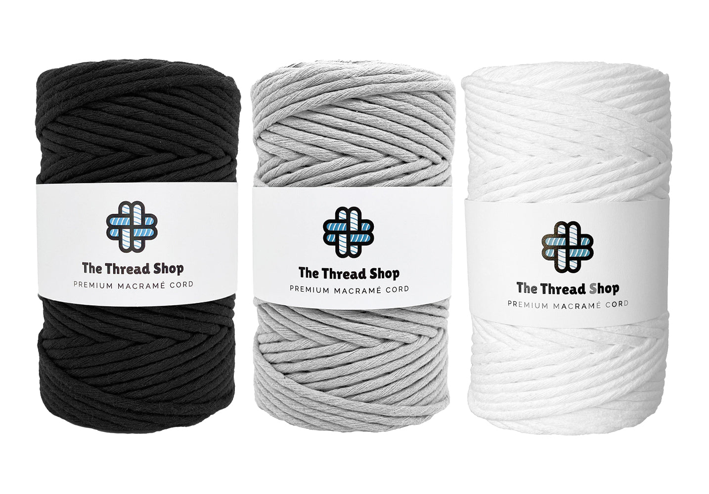 Black, Moon Grey, Brilliant White - 4mm, Thread Shop Macramé Cord