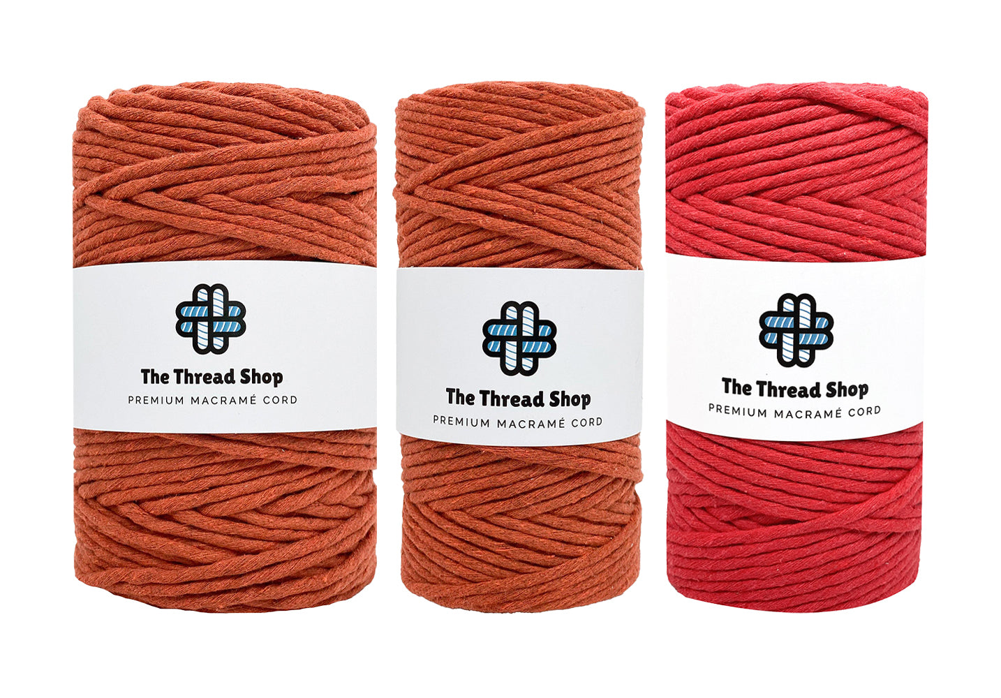 Burnt Orange & Poinsettia - 3mm & 5mm, Thread Shop Macramé Cord