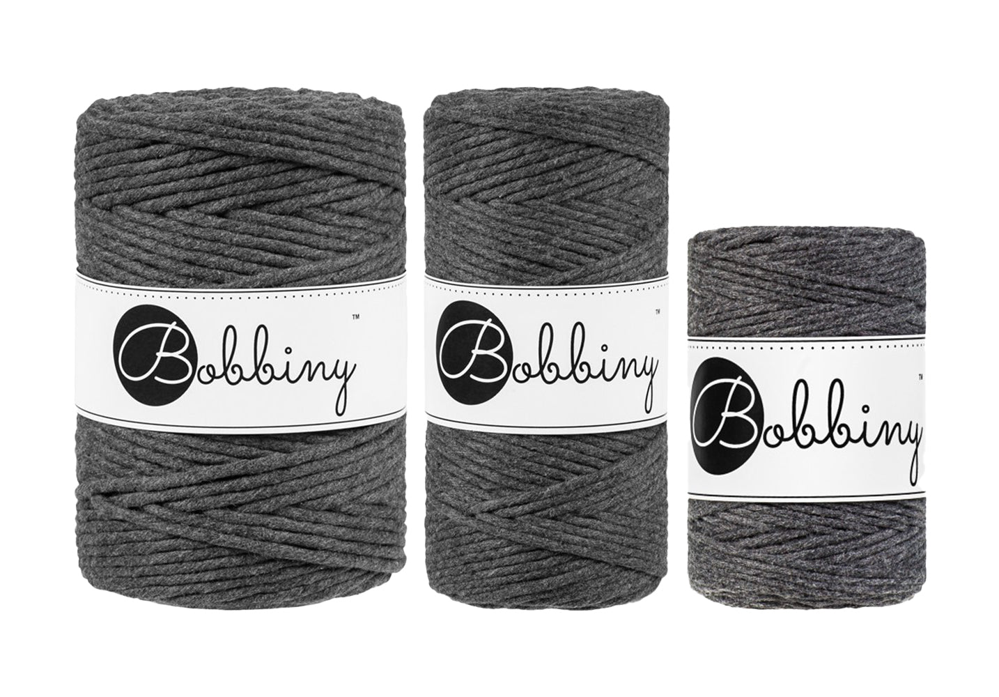 Charcoal - 1.5mm, 3mm & 5mm, Bobbiny Macrame Cord