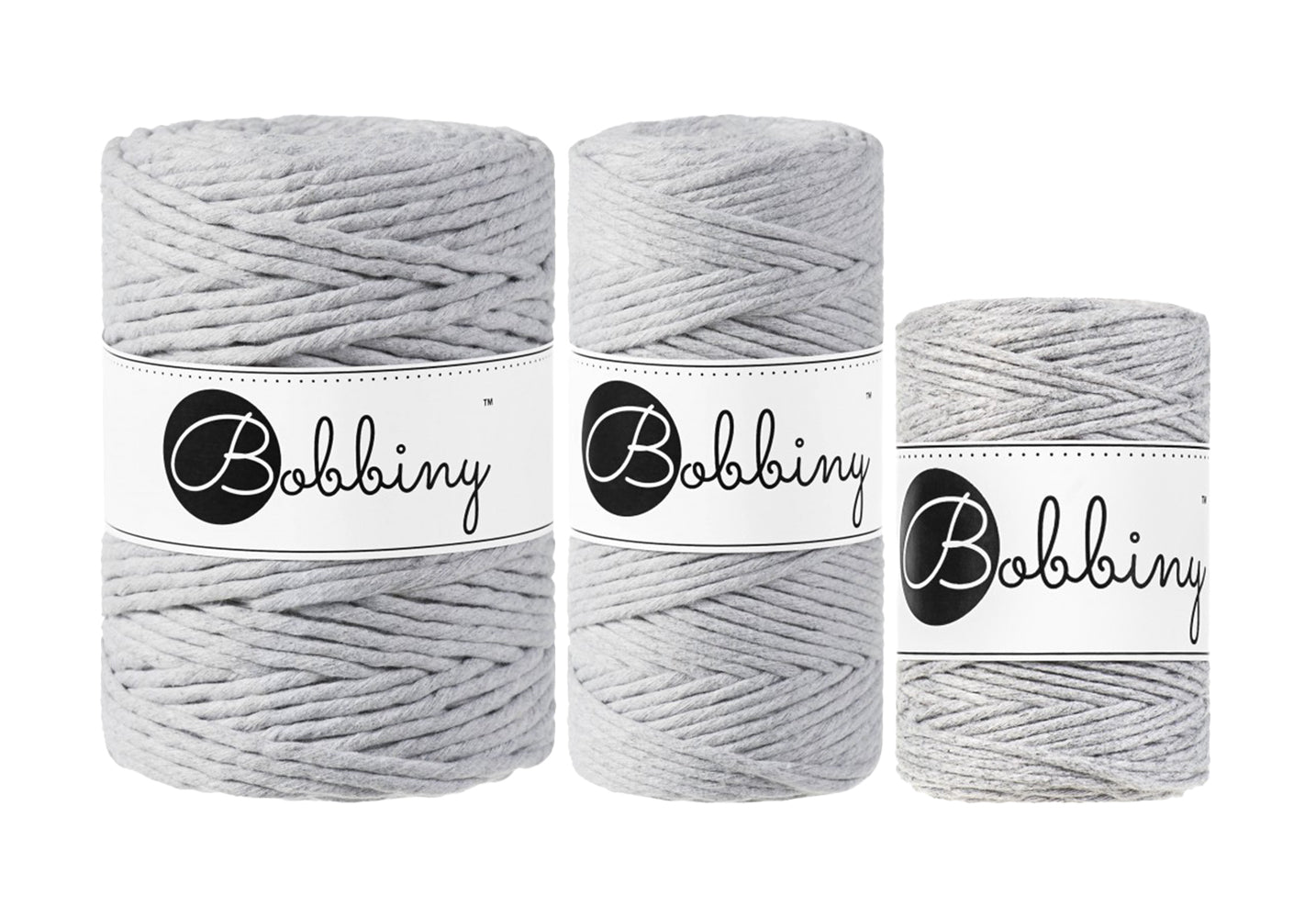Light Grey - 1.5mm, 3mm & 5mm, Bobbiny Macrame Cord