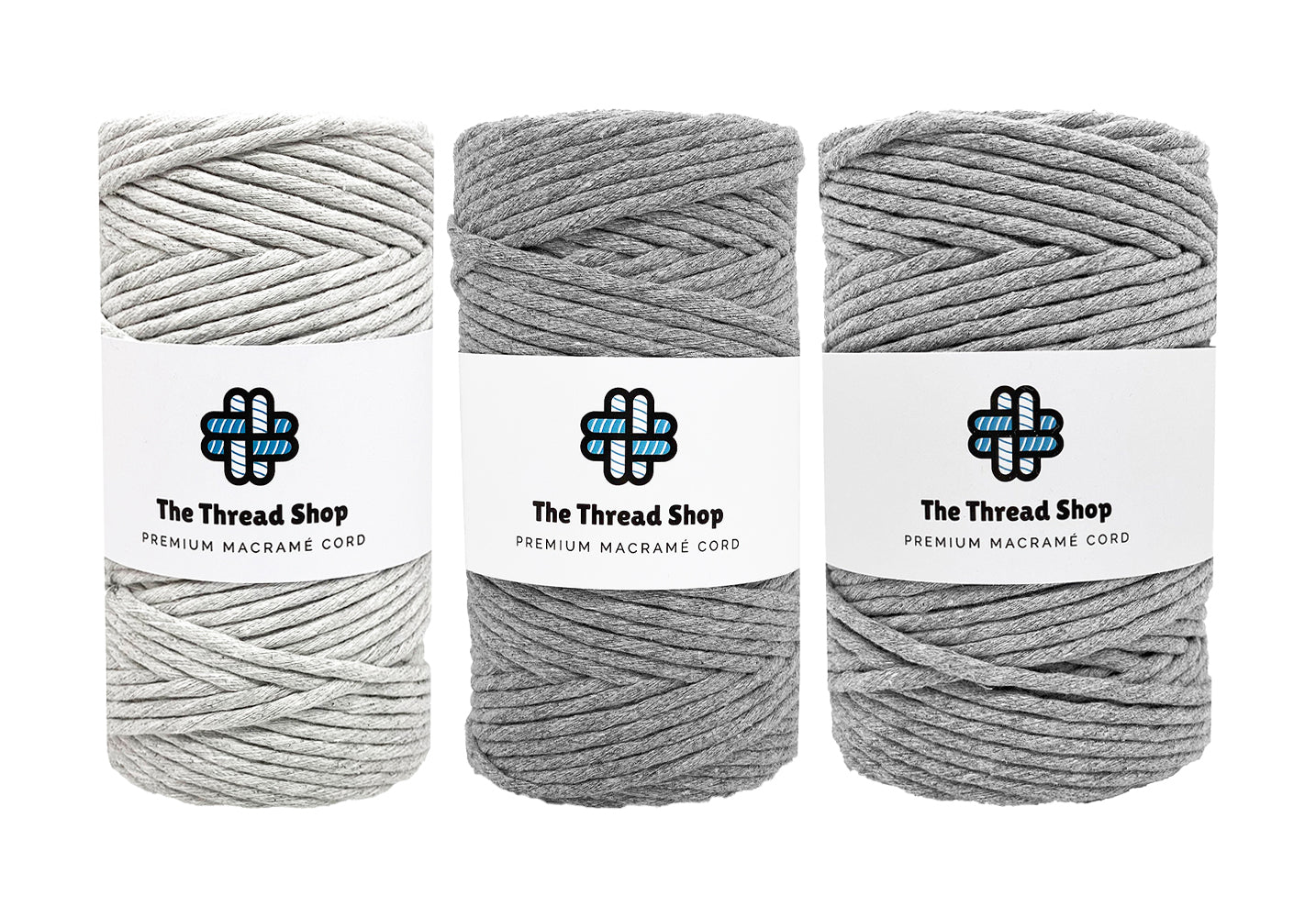 Light Grey & Silver - 3mm & 5mm, Thread Shop Macramé Cord