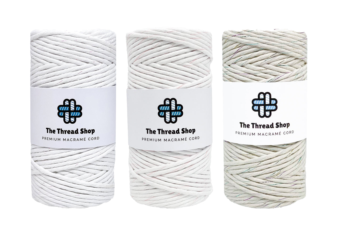 Silvery White, Strawberry & Cream, Snow Globe - 3mm & 5mm, Thread Shop Macramé Cord