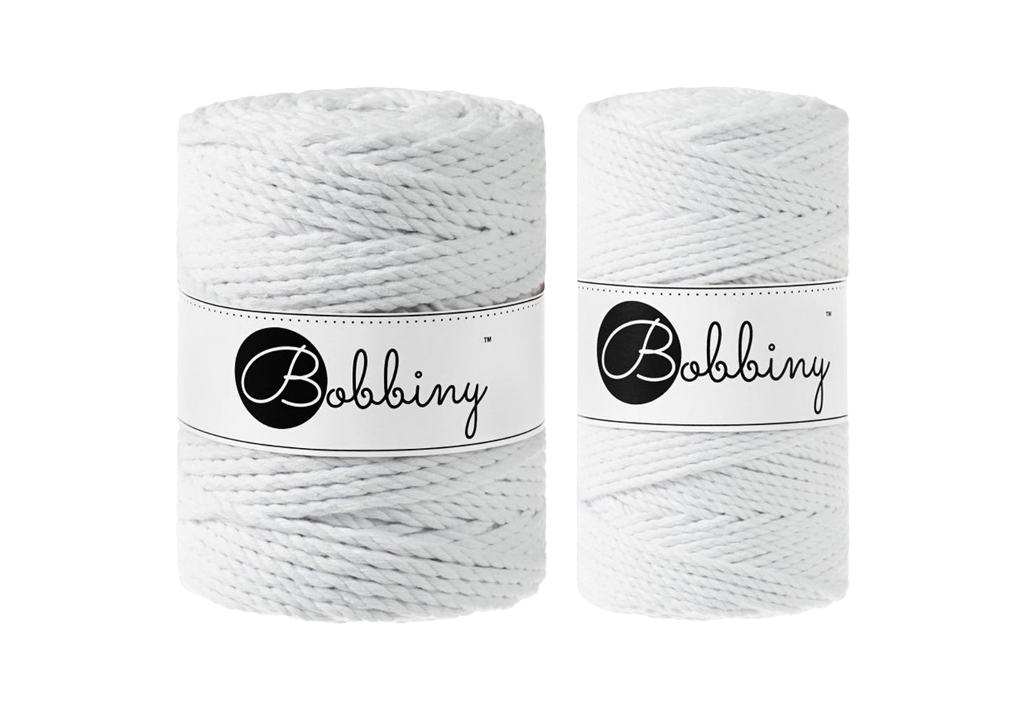 White 3mm & 5mm 3PLY, Bobbiny Macramé Cord