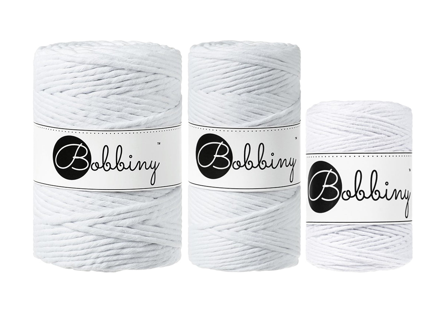 White - 1.5mm, 3mm & 5mm, Bobbiny Macrame Cord