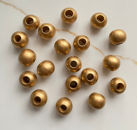 Gold - Painted Wooden Beads, For Up To 5mm Cord (Pack Of 2)