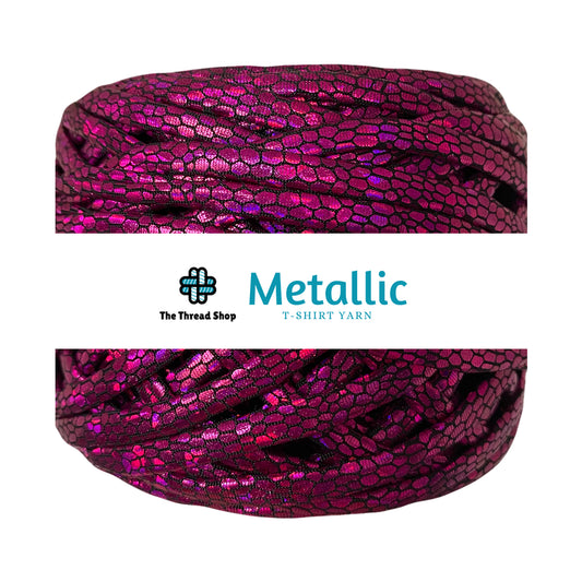 Magenta Print Metallic T-shirt Yarn