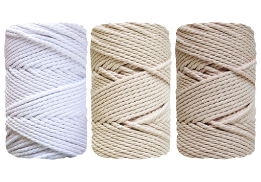 Brilliant White, Natural, Linen 4mm 3PLY Thread Shop Macramé Cord