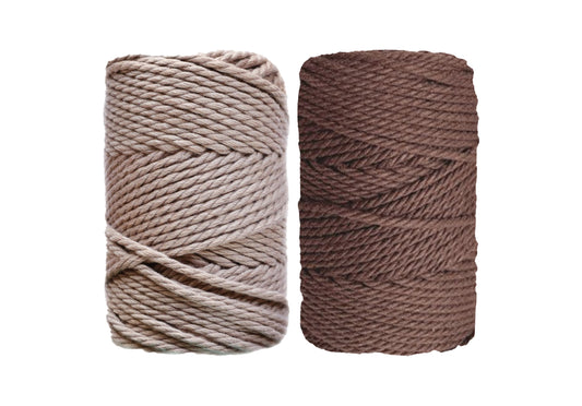 Sand, Chocolate 4mm 3PLY Thread Shop Macramé Cord