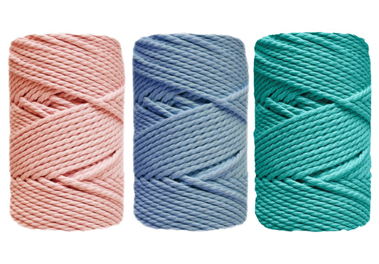 Blush, Azure Blue, Sea Glass 4mm 3PLY Thread Shop Macramé Cord