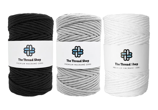 Black, Moon Grey, Brilliant White - 4mm, Thread Shop Macramé Cord