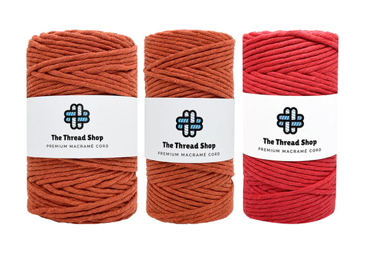 Burnt Orange & Poinsettia - 3mm & 5mm, Thread Shop Macramé Cord