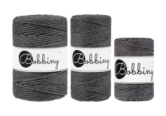 Charcoal - 1.5mm, 3mm & 5mm, Bobbiny Macrame Cord