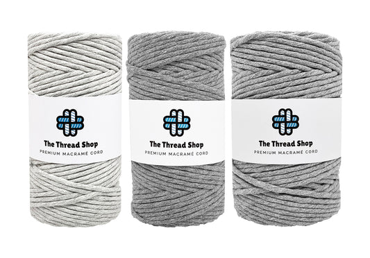 Light Grey & Silver - 3mm & 5mm, Thread Shop Macramé Cord