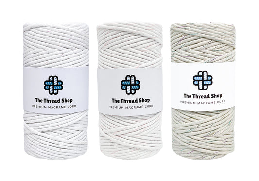 Silvery White, Strawberry & Cream, Snow Globe - 3mm & 5mm, Thread Shop Macramé Cord