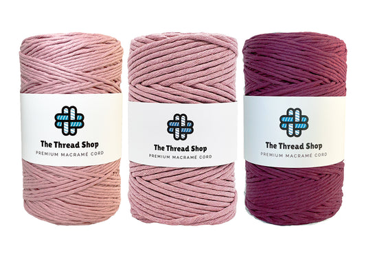 Quartz Pink, Dusty Pink, Plum - 4mm, Thread Shop Macramé Cord