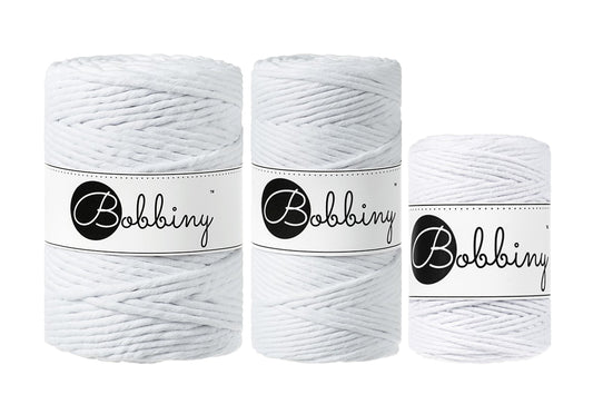 White - 1.5mm, 3mm & 5mm, Bobbiny Macrame Cord